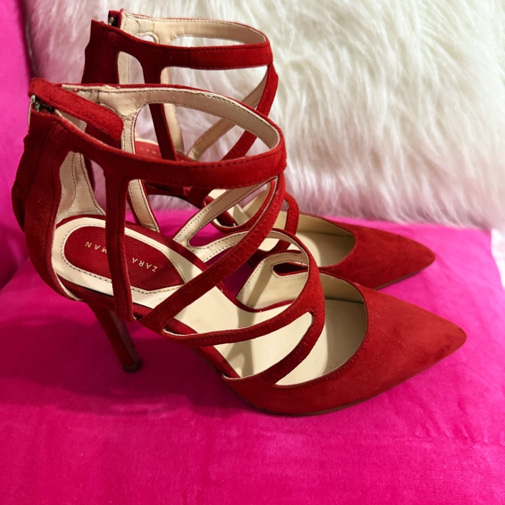 Zara Bold Red Strappy Heels